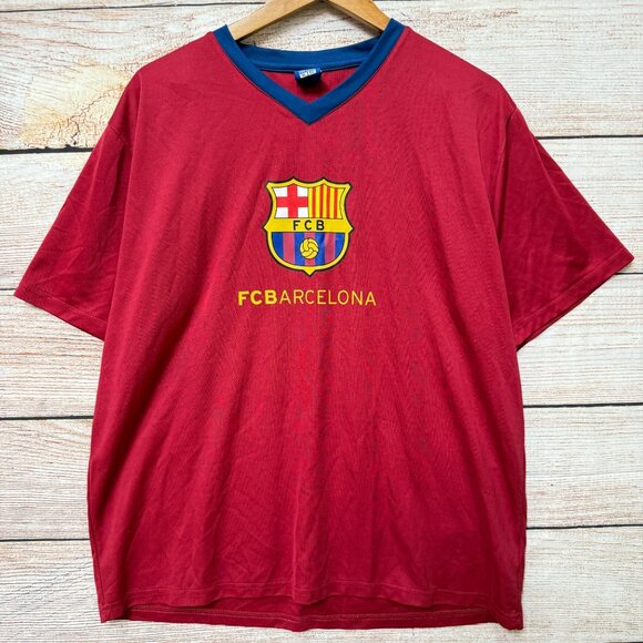 FC Barcelona Official Red Soccer Jersey XL Crest Logo V-Neck Tee Shirt Y2k - Picture 1 of 9